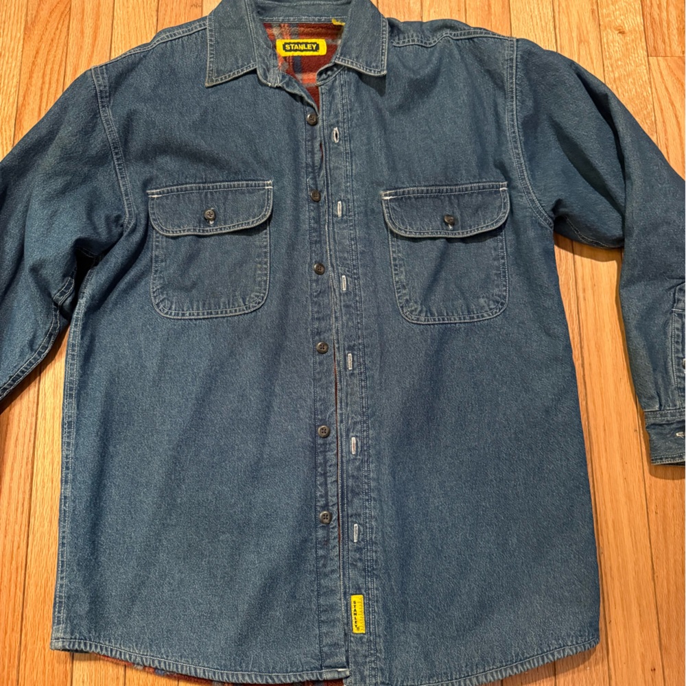 VTG Men's Blue Denim Blanket Lined Shirt Jacket - Workwear Style